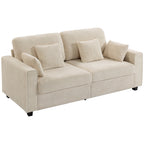Beiges 3-Sitzer-Sofa mit Raindrop-Samtbezug, tiefem Sitz, Federkissen, breiten Armlehnen und 4 Kissen
