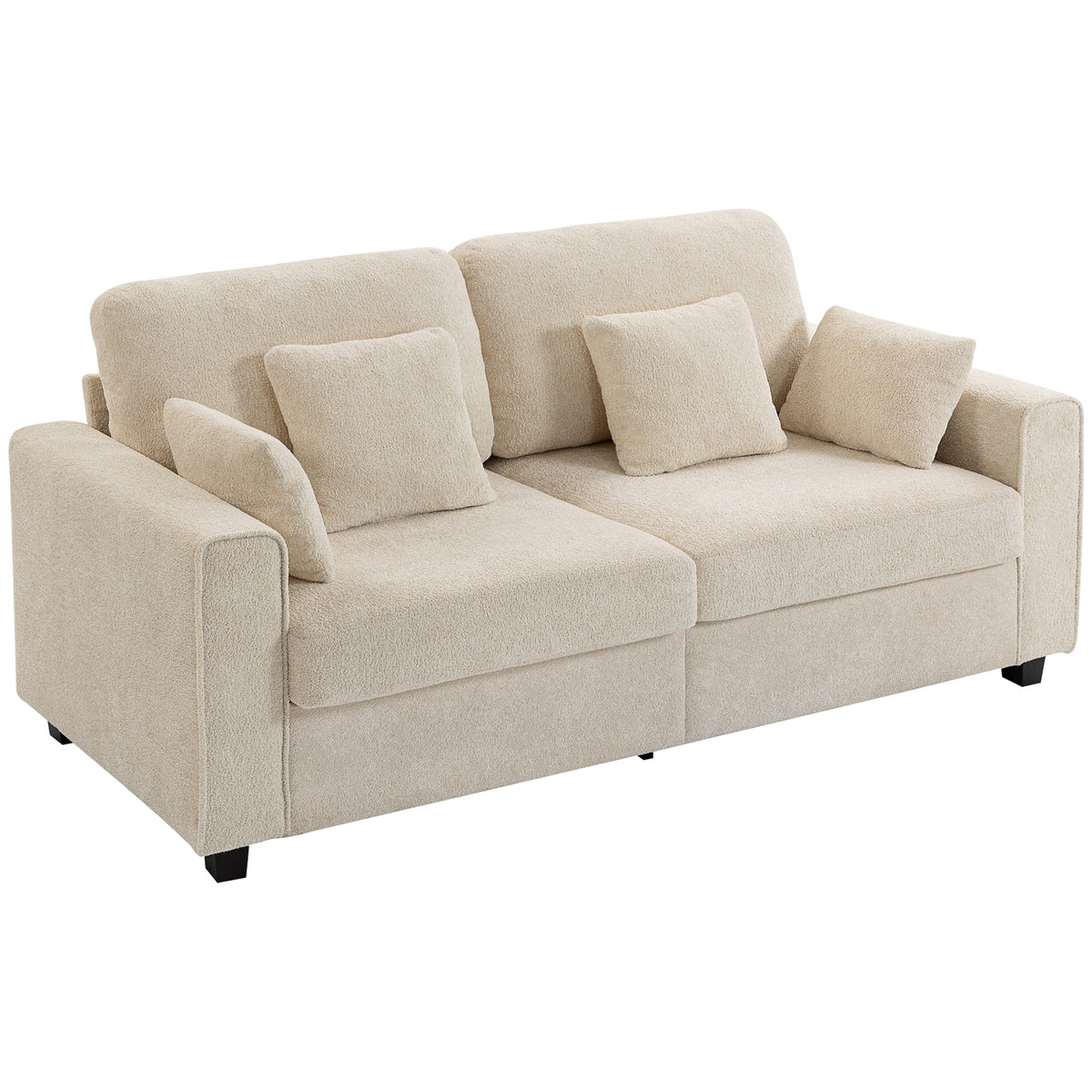 Beiges 3-Sitzer-Sofa mit Raindrop-Samtbezug, tiefem Sitz, Federkissen, breiten Armlehnen und 4 Kissen