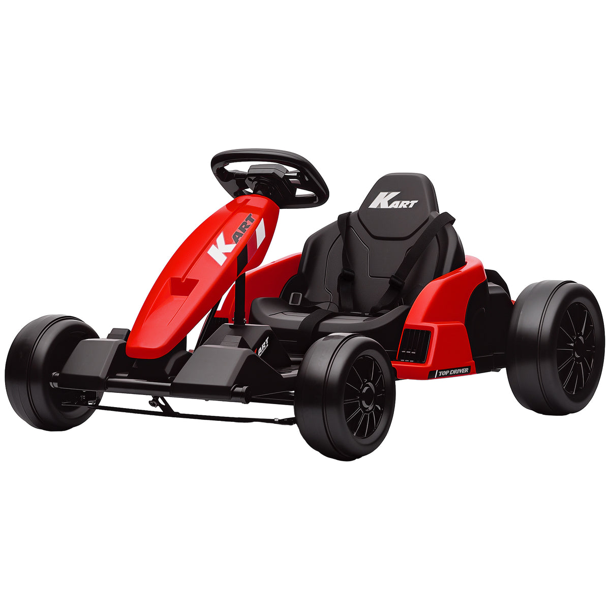 24V Elektrisches Go-Kart, Drift-Modus, verstellbarer Sitz, 5-Punkt-Sicherheitsgurt, Musikfunktion, 6-12 Jahre Rot