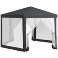 Gartenpavillon, 6-eckig, Netzvorhänge, Metallgestell, 3,94x3,412x2,5m, Dunkelgrau