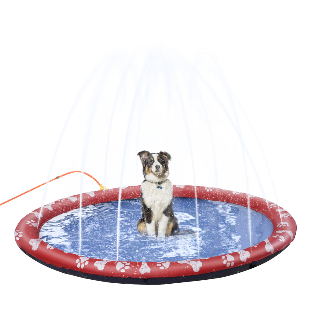 Dog Splash Pad, Pet Sprinkler Mat, Non-Slip Dog Paddling Pool, Foldable Outdoor Sprinkler and Splash Mat Water Play for Garden, Patio, Summer Fun, 170 cm