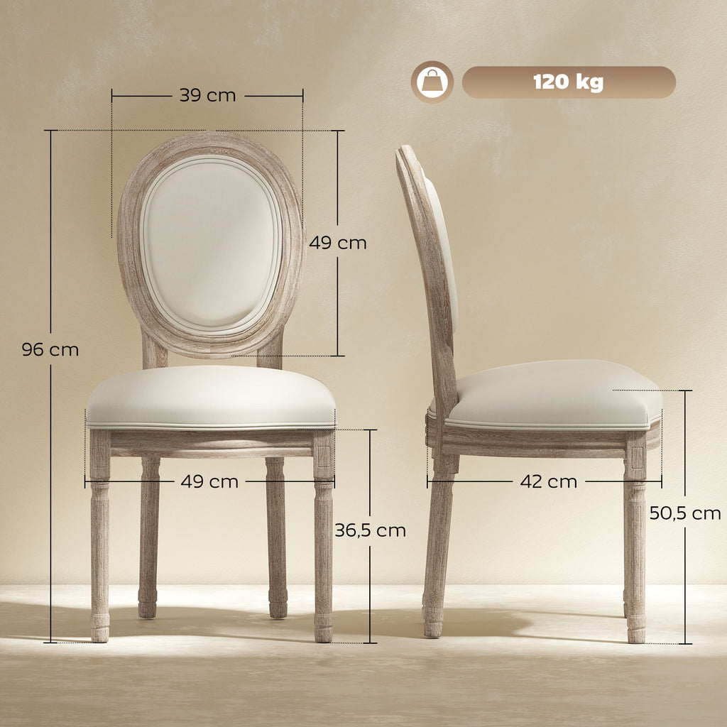 Esszimmerstühle 2er Set Küchenstuhl mit Rückenlehne, Linenoptik, Sessel Polsterstuhl, Stühle, Wohnzimmerstuhl mit Holzbeine für Esstisch, Cremeweiß+Natur