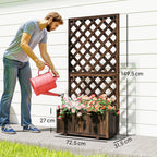 Hochbeet Pflanzenkasten mit Rankgitter, Spalier Pflanzkübel, Blumenkasten Holz, 72,5x31,5x149,5cm für Garten Balkon Terasse, Blumenkübel für Kletterpflanzen, Blumen, Braun