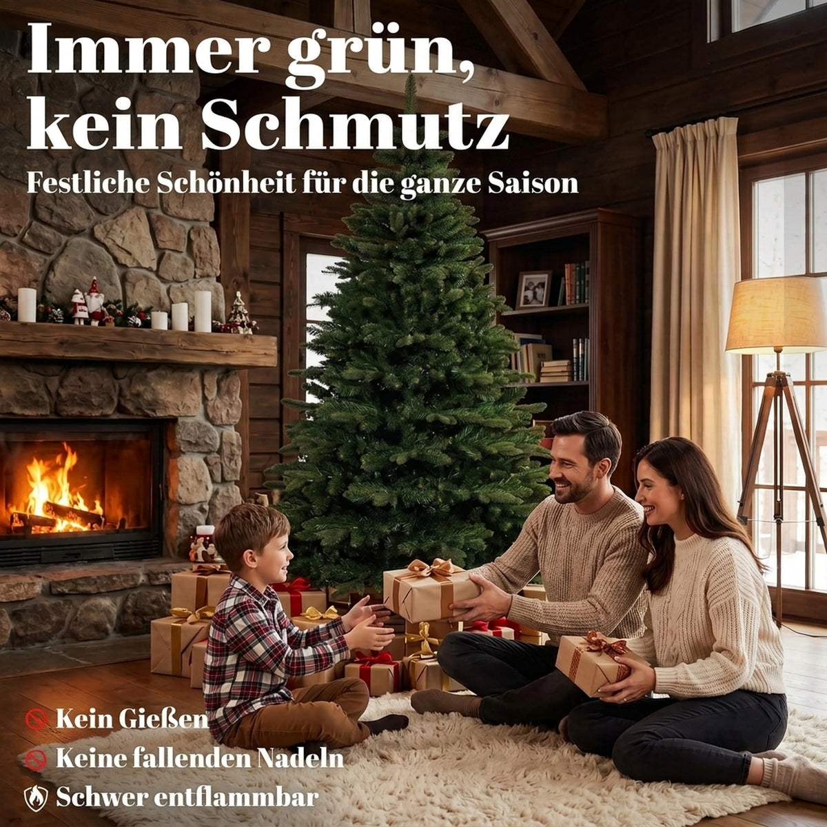 Künstlicher Weihnachtsbaum 180 cm, Edeltanne, voll mit Klappästen, 961 Spitzen, faltbarer Holzständer, Grün