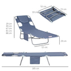 5-Position Adjustable Sun Lounger with Reading Hole and Side Pocket, Grey