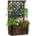 Hochbeet Pflanzkasten mit Rankgitter, Spalier Pflanzkübel Blumenkasten Holz, Gartenspalier 64 x 33 x 122cm Verkohlt