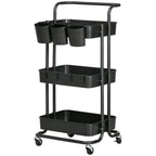 Three-Tier Home Trolley, with Handle and Wheels - Black
