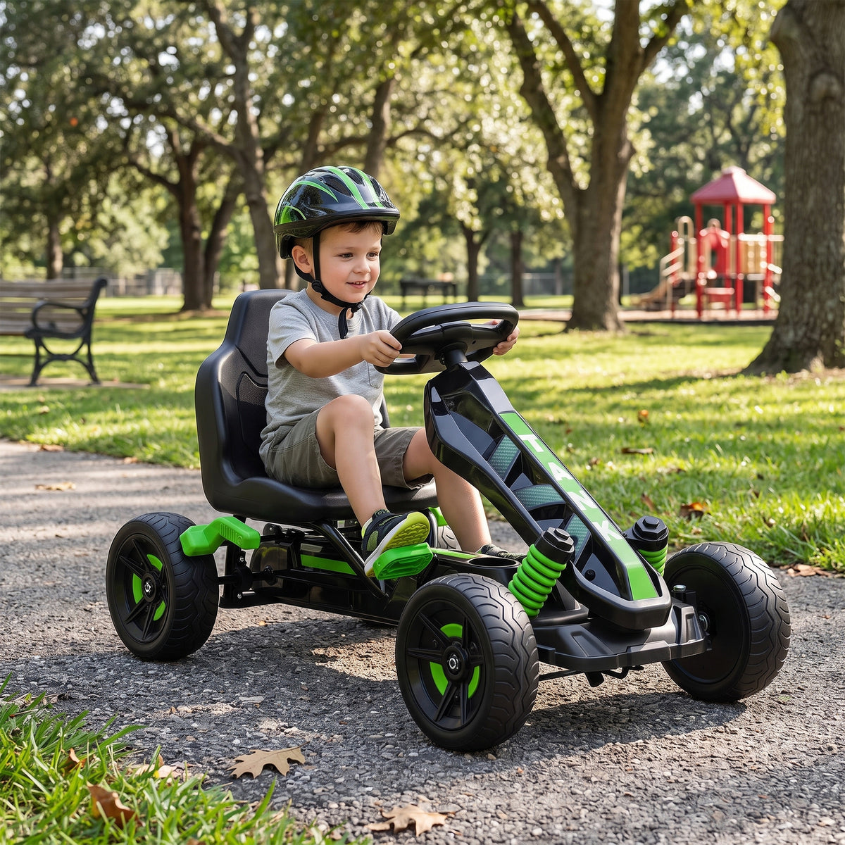 Pedal Go Kart for Kids Aged 3-6 Years, with Freewheel System, Brake, EVA Anti-Slip Wheels, Green