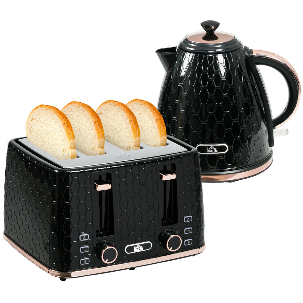 2-in-1 K¨¹chenset, Toaster und Wasserkocher, mehrere Optionen, 1,7 L, 4 Toastscheiben gleichzeitig, Kunststoff, Schwarz