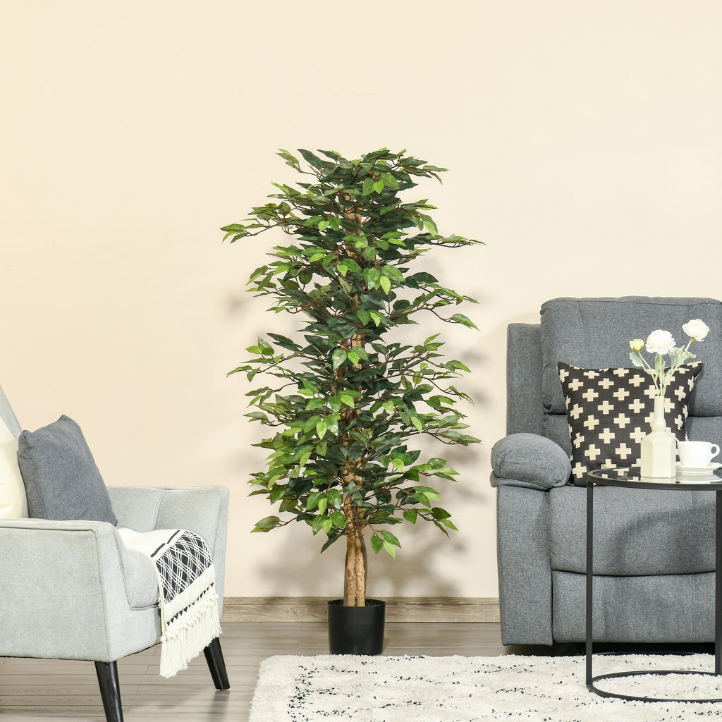 Künstlicher Ficus-baum groß 150 cm Kunstbaum, Kunstpflanze, Plastik Künstliche Pflanzen im Topf, Fake Plant wie echt für Wohnzimmer Schlafzimmer Büro Garten Moderne Dekoration Geschenk
