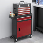 Two-Part Tool Storage Chest on Wheels - Black/Red