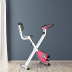 Heimtrainer Fahrradtrainer klappbar Magnetisch Hometrainer Fahrrad mit LCD Monitor, 8 stufig einstellbarem Magnetwiderstand Räder, Leise Platzsparend Fitnessbikes für Zuhause Rosa+Weiß