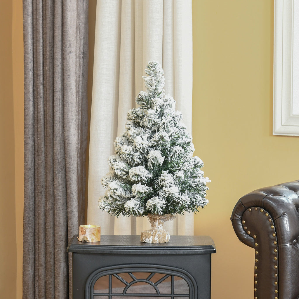 Mini Künstlicher Weihnachtsbaum 60 cm Tannenbaum künstlich mit Schnee, 67 Spitzen Zementbasis für drinnen Büro