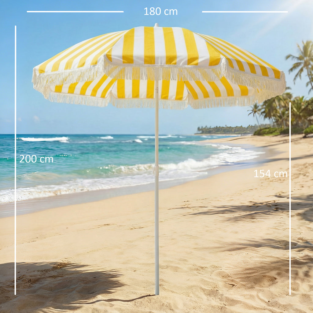 Sonnenschirm Strand Ø180 cm Strandschirm mit Sandanker verstellbarer Neigung Tragetasche für Reisen Strand Gelb+Weiß
