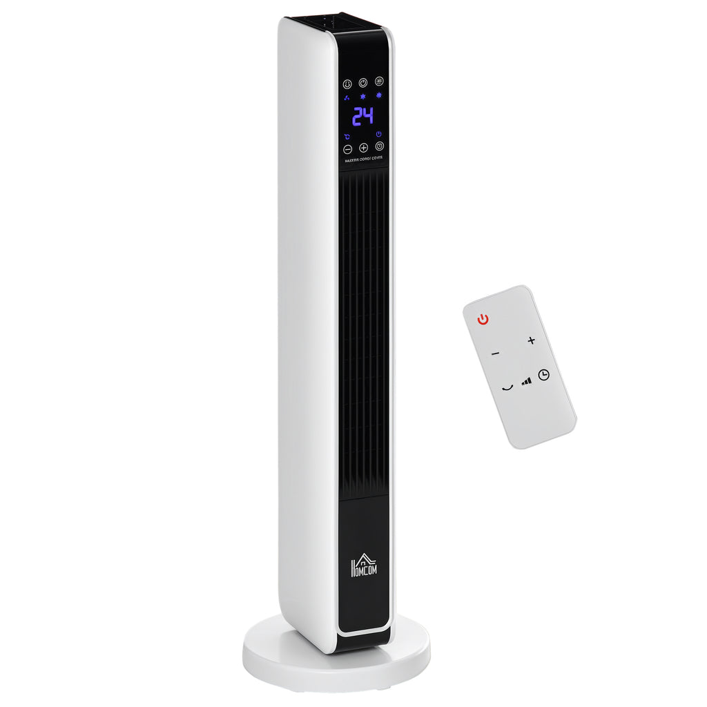 Heizgerät Heizlüfter 2200W Elektroheizer Keramik Heizturm mit Fernbedienung 8-Stunden-Timer Oszillation Heizer Heizung ABS PA Weiß+Schwarz 21 x 21 x 73 cm