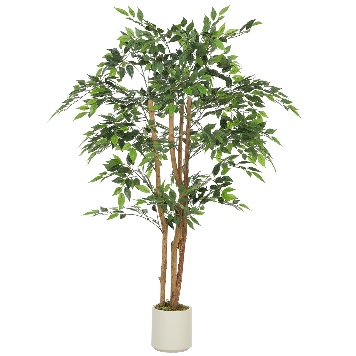 150cm Artificial Ficus Tree, Fake Potted Tree with Solid Wood Trunk and Pot for Indoor, Green