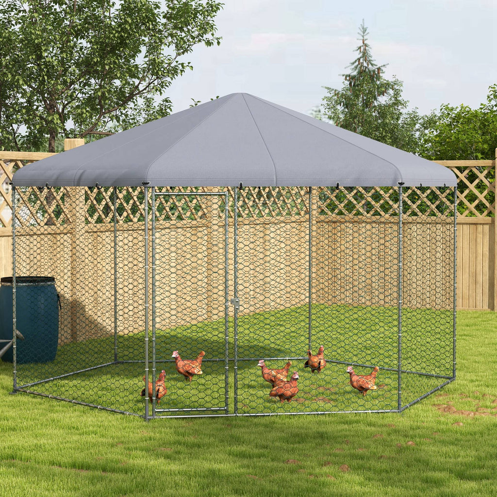 Chicken Coop for 10-15 Chickens, Hens, Rabbits, Ducks, Outdoor Garden Chicken Run, 4 x 3.5 x 2.6m