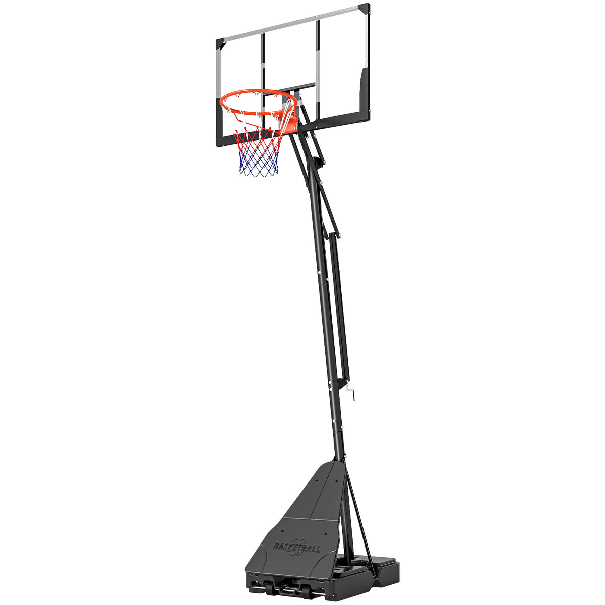 Mobiler Basketballkorb, höhenverstellbar von 2,45-3,05 m, bruchsicheres Backboard, Handkurbel-Höhenverstellung