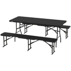 Picknicktisch und Bänke, 3-teiliges Set, faltbar, Kunststoff, Metall, Schwarz