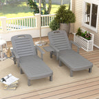 Set of 2 Reclining Sun Loungers, 5 Positions Adjustable Outdoor Chaise Lounge Chair with Armrests, Dark Grey
