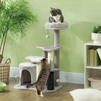 Katzen-Spielzentrum mit Kratzbaum, Bett, Spielbällen, Plüsch, 60 x 39 x 87 cm, Hellgrau/Creme
