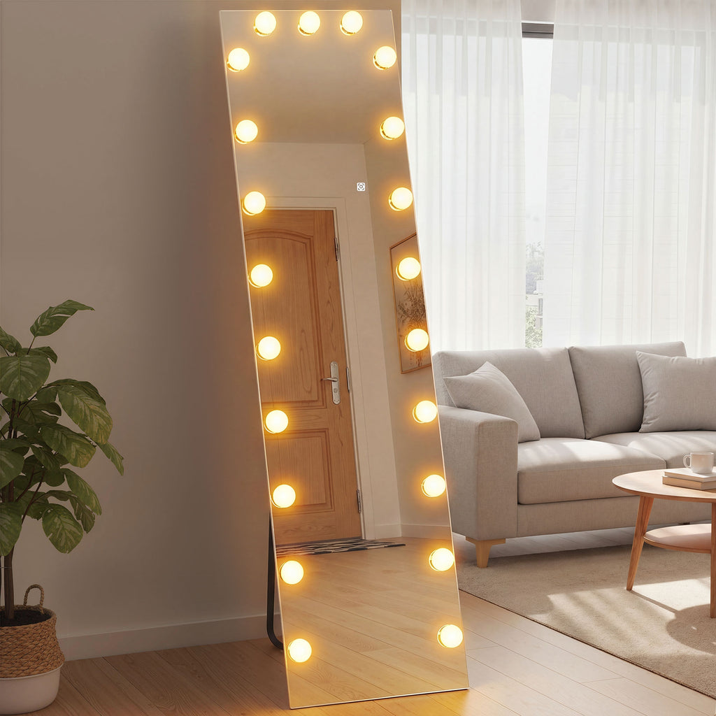 Ganzkörperspiegel 150x40 cm RGB-LED Standspiegel mit 21 Glühbirnen 7 Lichtfarbe Touch-Schalter Memory-Funktion