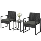 Rattan Bistroset, 3 teiliges Gartenmöbel-Set mit 2 Gartenstühlen, Couchtisch, abnehmbar Kissen Dunkelgrau