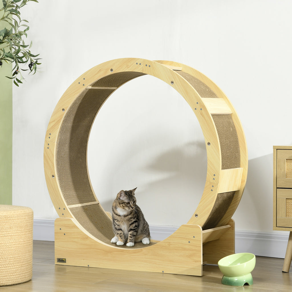 Cat Wheel with Brake, Scratching Pads - Oak Tone
