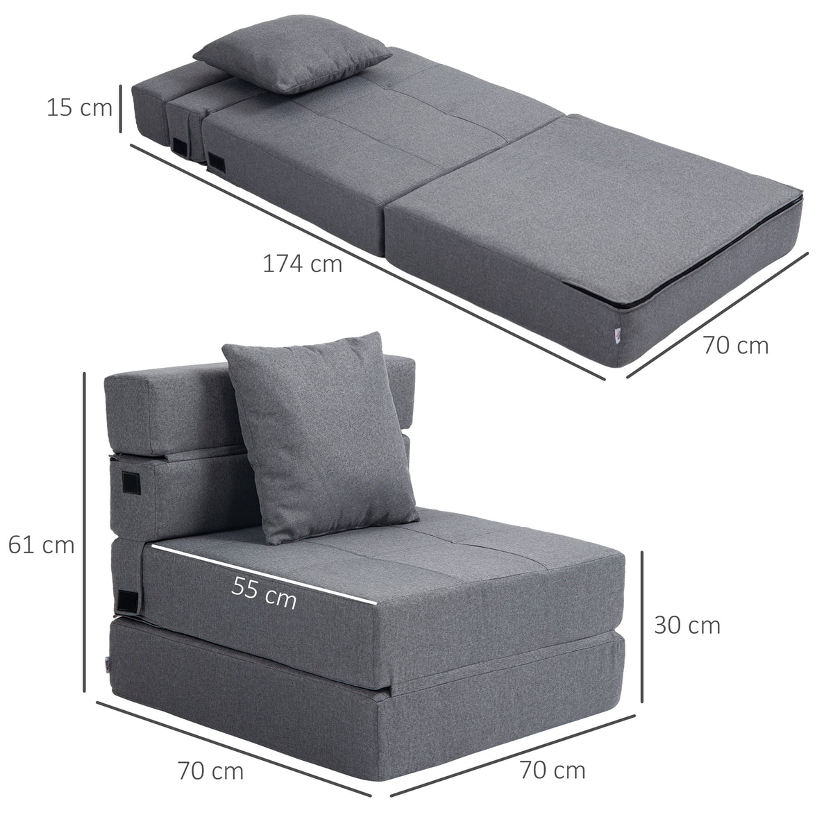 Schlafsessel Relaxsessel G?stebett. abnehmbarer Bezug, 70 cm x 70 cm x 61 cm, Dunkelgrau