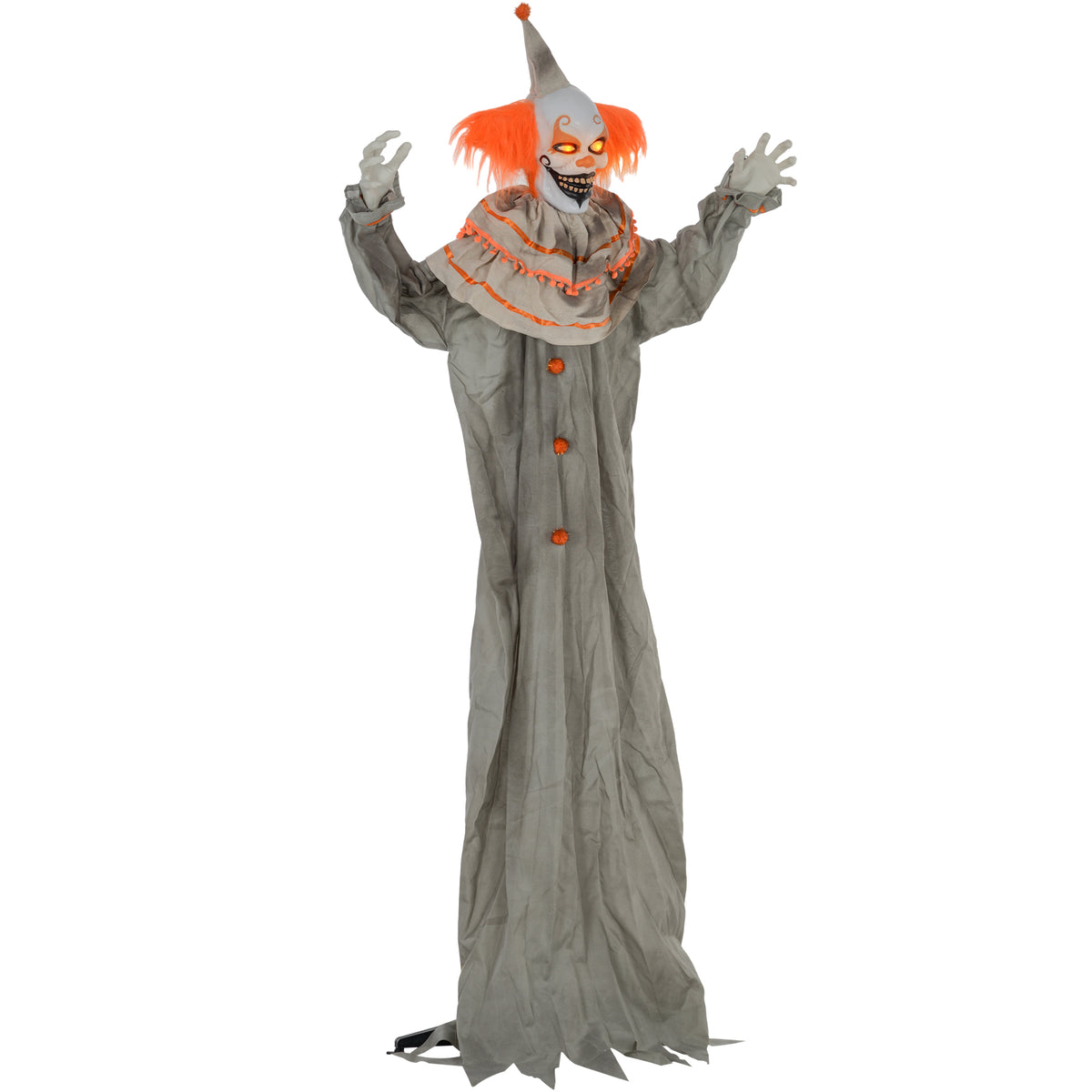 6' Orange Clown Halloween Animatronic, with Glowing Eyes
