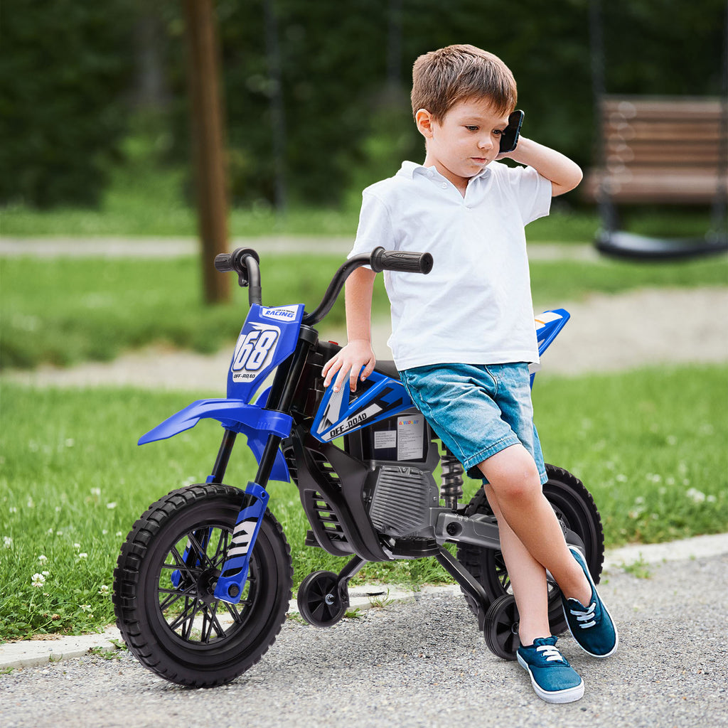 Elektro-Motorrad f¨¹r Kinder, 12V Kindermotorrad mit Musik, Kinderfahrzeug mit Trainingsr?dern, 3-6 Jahre, Blau
