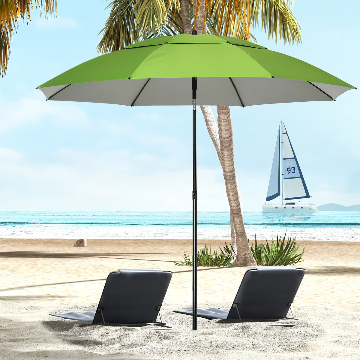 Strandschirm, Sonnenschirm, mit Bel¨¹ftungs?ffnungen, inkl. Schutzh¨¹lle, ¦µ1.85, Gr¨¹n