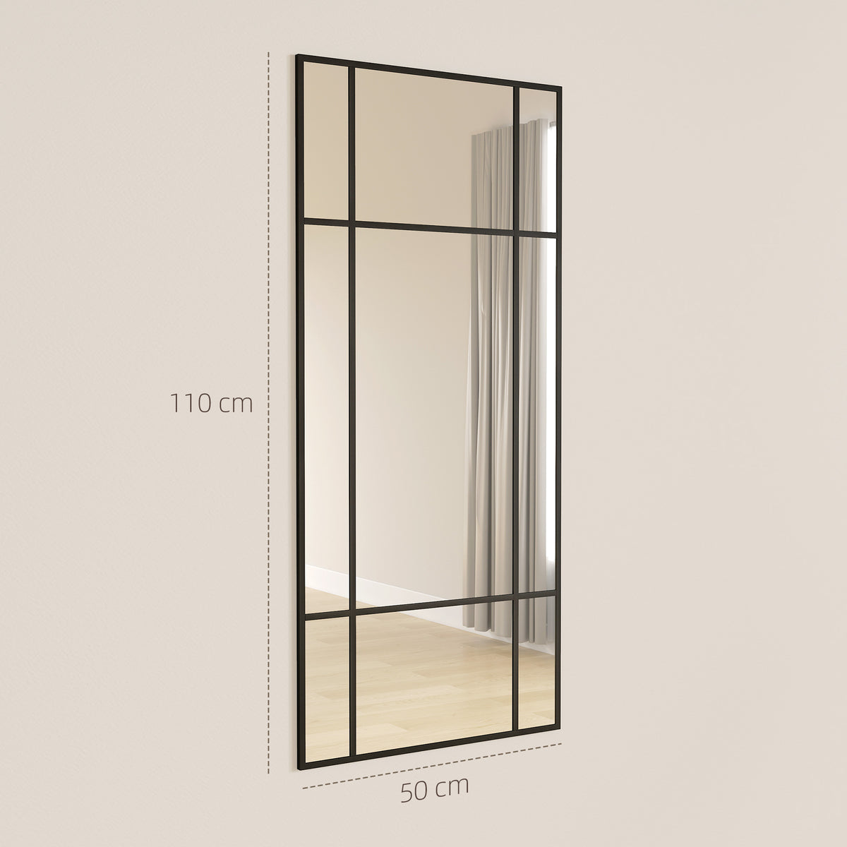 Decorative Grid Wall Mirror, with Back Hooks - Black