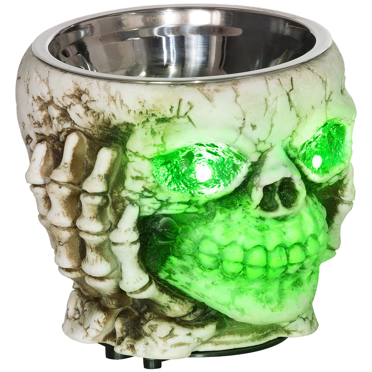 14cm 5.5" Skeleton Candy Bowl Outdoor Halloween Decoration, Halloween Prop with Sound Activated, Light Up Eyes, Sound Effects for Haunted House