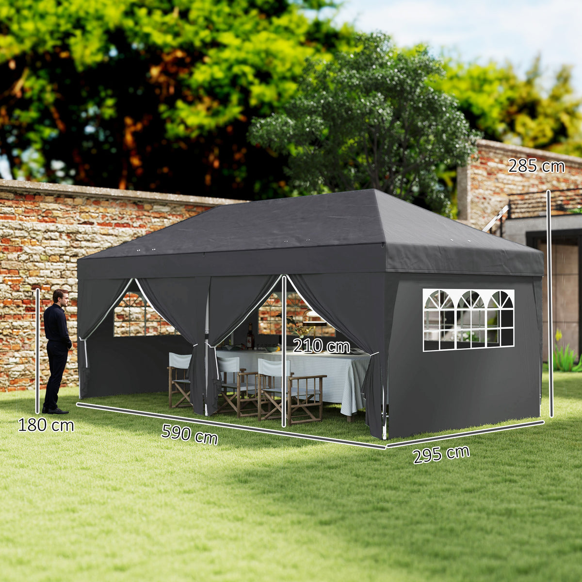 Pavillon ca. 6x3m Stabil Winterfest Pop-up Faltpavillon mit Fenster Reißverschlusstür Seitenteilen UV Schutz