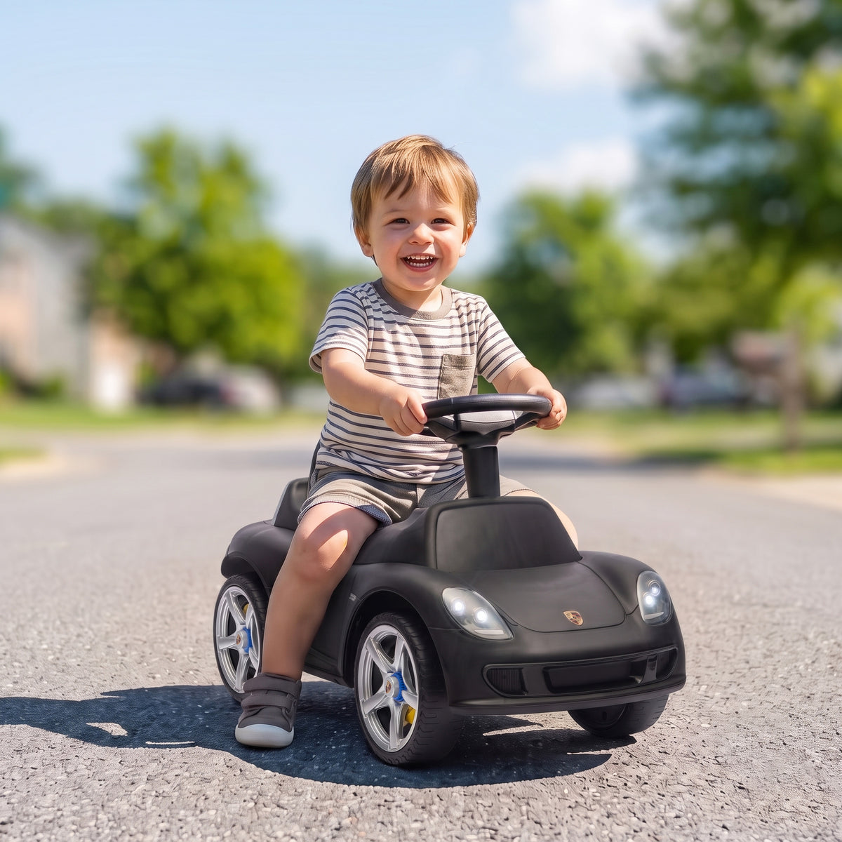 Ride on Car, Porsche Licensed Toddler Push Car with Horn, Headlights, Sound and Steering Wheel for 18-36 Months, Matte Black