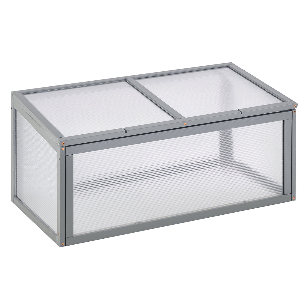  Frühbeet Holz und Polycarbonat Treibhaus 90 x 46 x 40 cm Gewächshaus mit Abdeckung wetterfest Frühbeetkasten für Garten Pflanzenbeet Grau