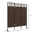 Raumteiler Paravant, Vintage-Design, 3-teilig, 148 cm x 33cm x 181 cm, Braun + Schwarz