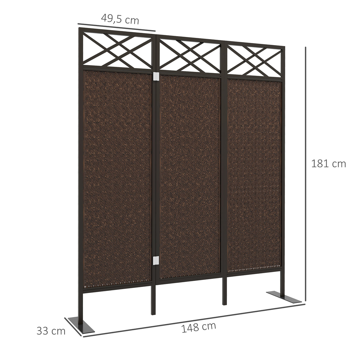 Raumteiler Paravant, Vintage-Design, 3-teilig, 148 cm x 33cm x 181 cm, Braun + Schwarz