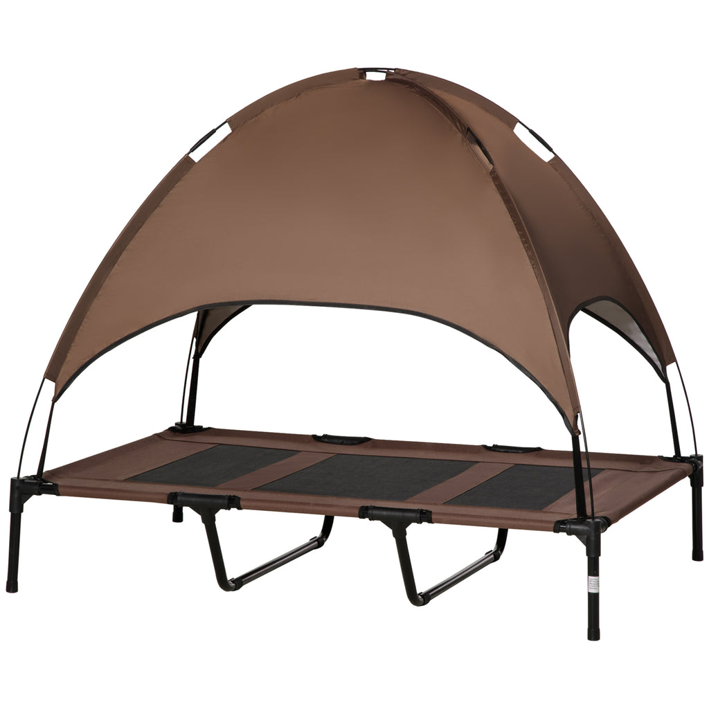 Erhöhtes Hundebett mit Baldachin, Haustierbett, Hundeliege outdoor mit Dach, Atmungsaktiv, Taftstoff für Camping Kaffee 122 x 92 x 108 cm