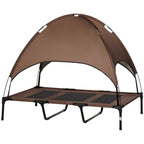 Erhöhtes Hundebett mit Baldachin, Haustierbett, Hundeliege outdoor mit Dach, Atmungsaktiv, Taftstoff für Camping Kaffee 122 x 92 x 108 cm