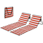 Set of 2 Foldable Garden Beach Chair Mat, Outdoor Sun Lounger Seats with Adjustable Back, Magazine Pocket, Carry Strap