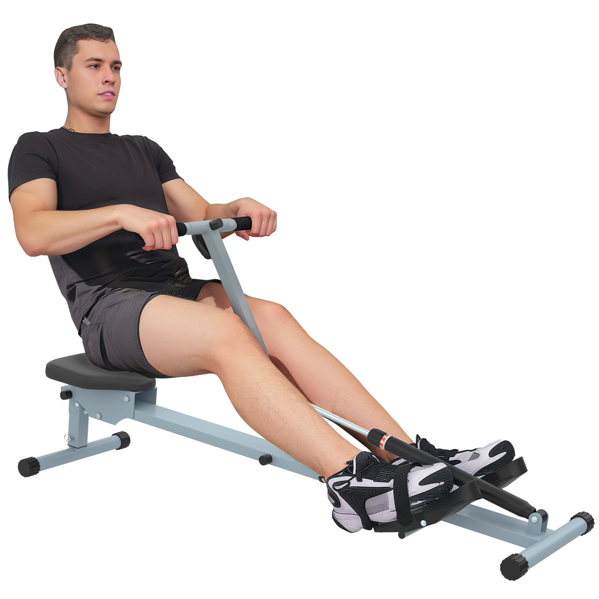 Rudergerät für Zuhause, Hydraulisches Fitness-Rudergerät mit LCD-Display, 12 Widerstandsstufen, Rudermaschine belastbar bis 100kg Fitnessgerät Trainingsgerät für das Ganzkörpertraining