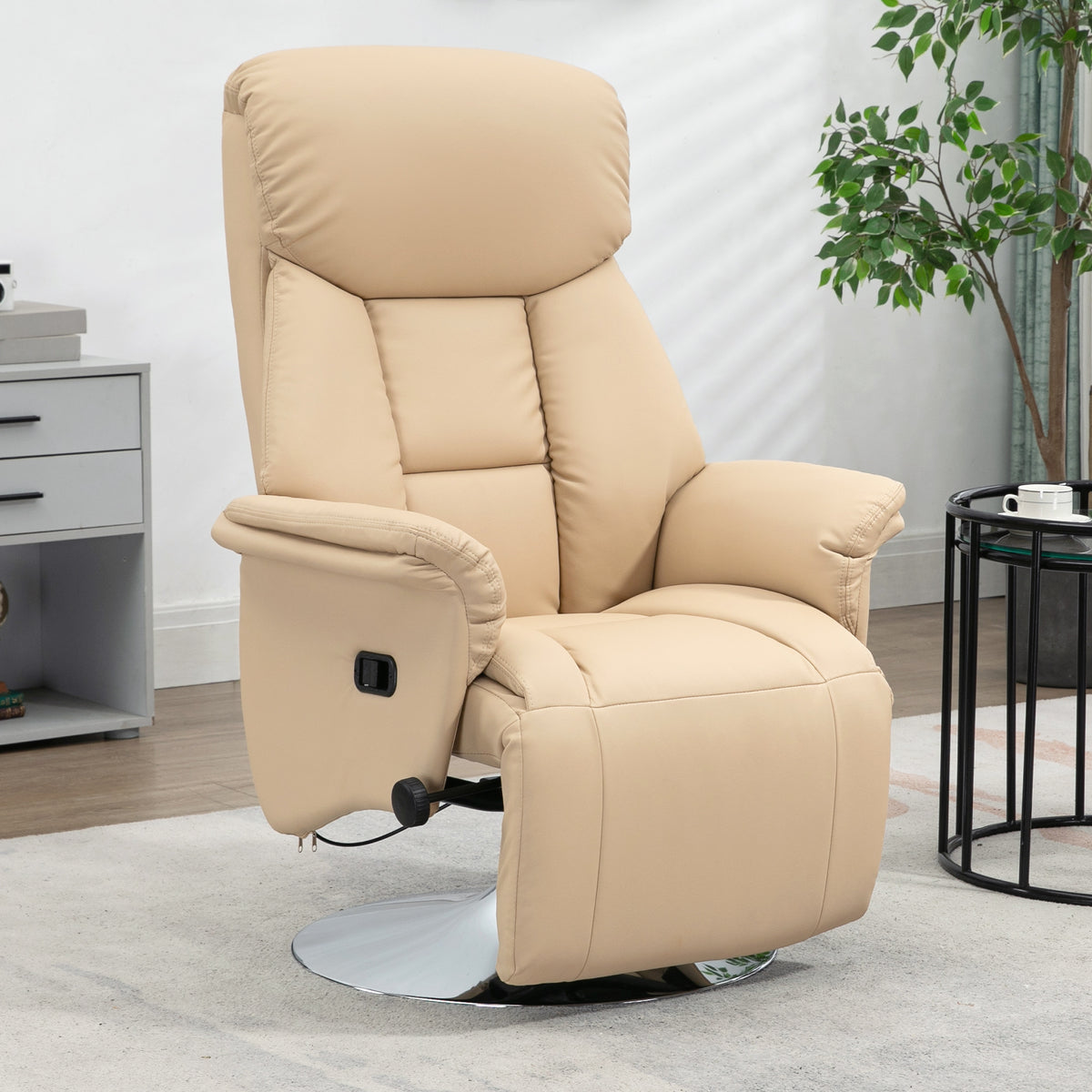 Relaxsessel, Liegefunktion, Lederoptik, Fu?st¨¹tze, bis 150 kg, 78 x 80 x 109 cm, Beige