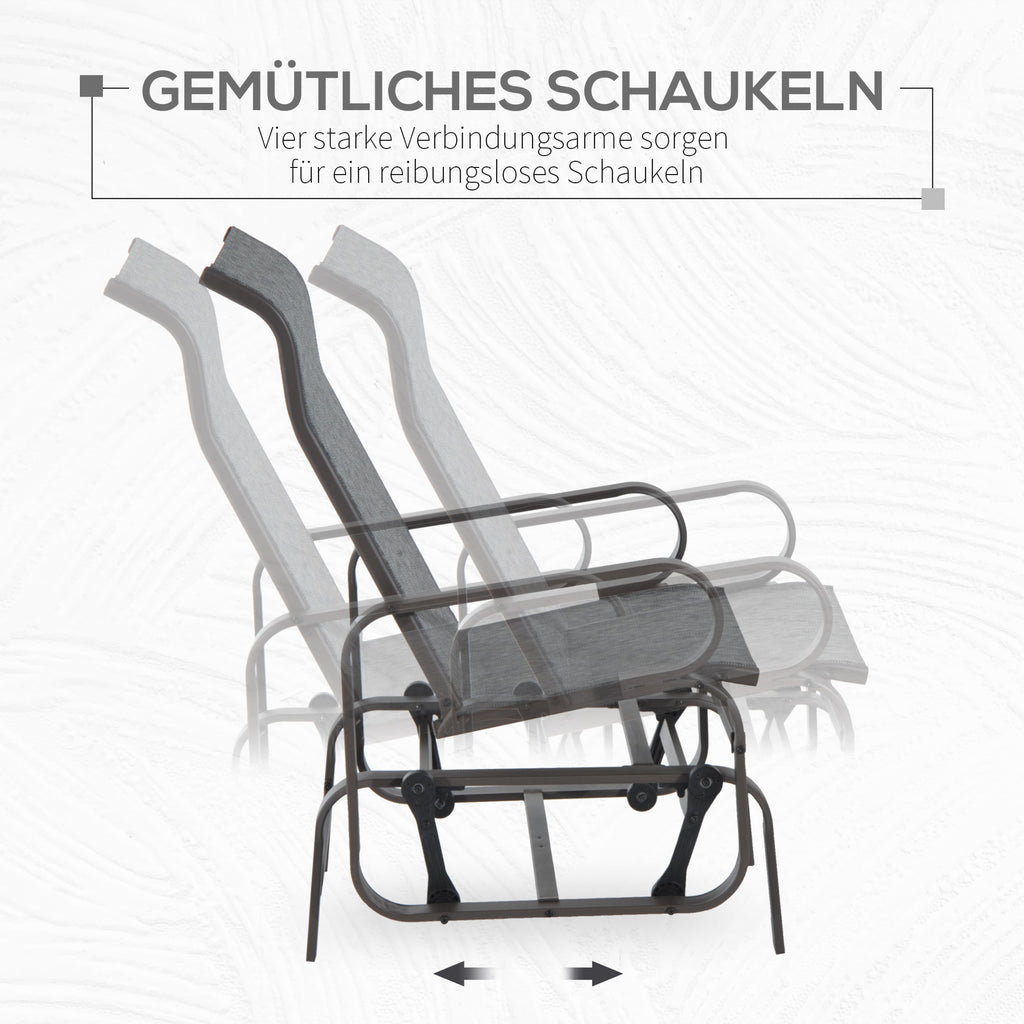  Schaukelstuhl Garten Gartenstuhl Relaxstuhl Gartenschaukel Garten Metall Schaukel Stuhl für Garten Terrasse Balkon Texteline Grau+Braun 60 x 78 x 105 cm