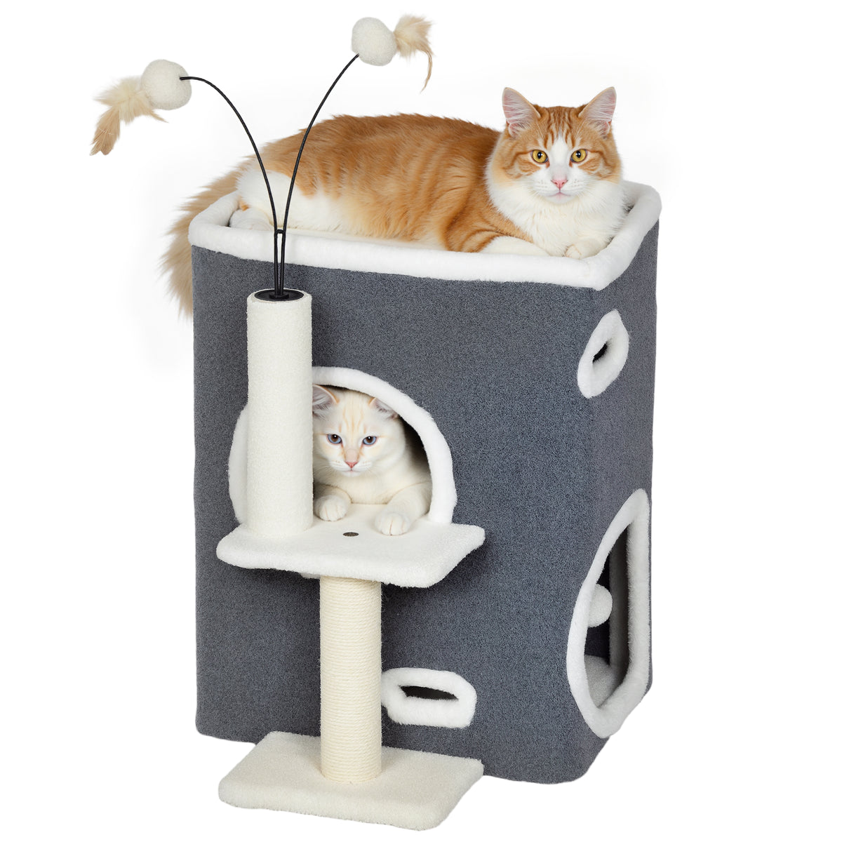 Katzenkratzbaum, Top-Liegefläche, 2-stöckiges Haus, Sisalpfosten, Grau