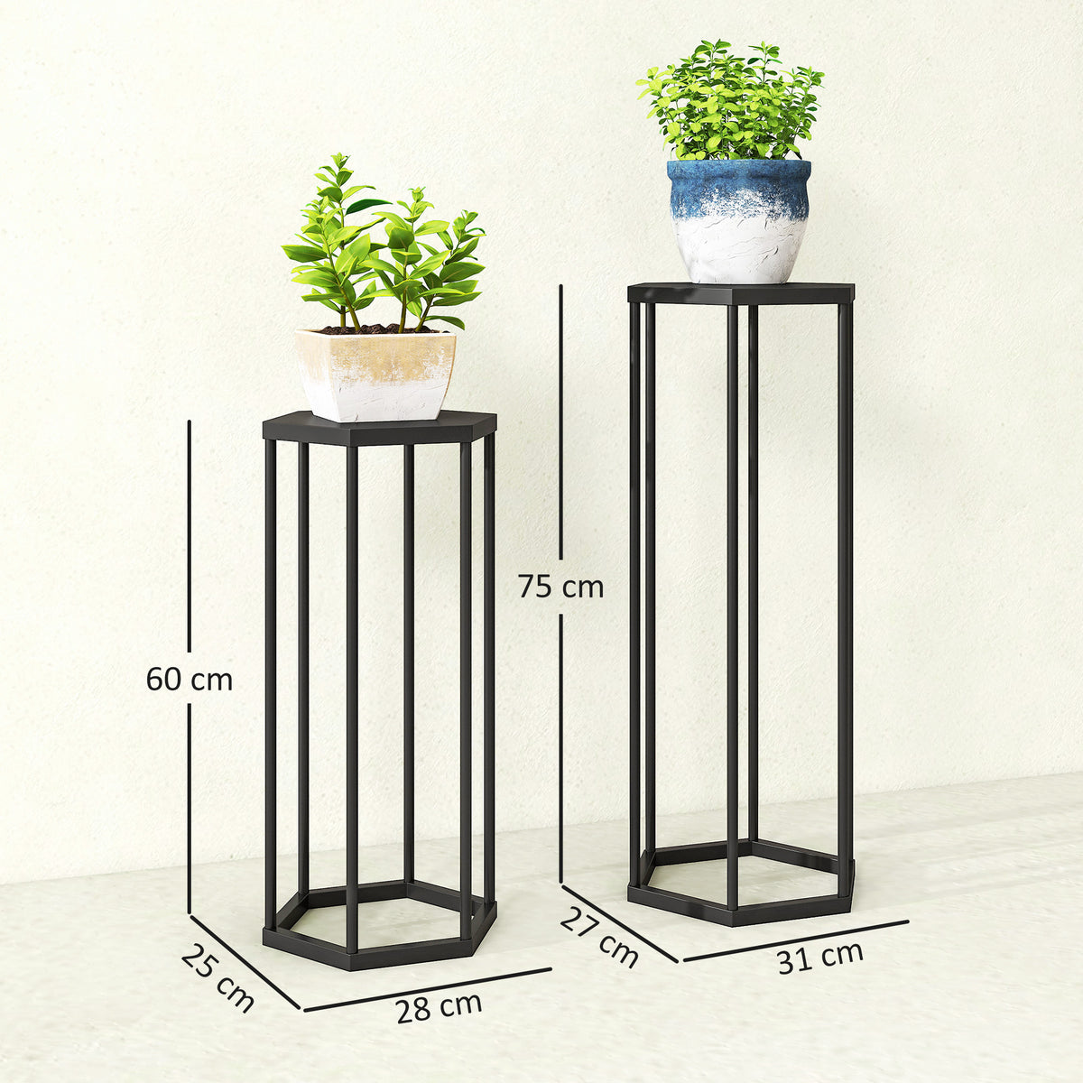 2er-Set Pflanzständer für Innen- und Außenbereich, Hexagonale Metall-Blumentopfhalter für Garten, Terrasse, Balkon