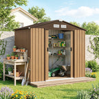 7 x 4ft Lockable Metal Garden Tool Storage Shed Storage - Light Brown