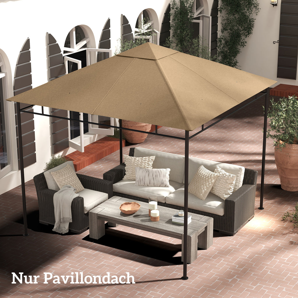 3 x 3 m Gazebo Canopy Replacement Cover, Garden Gazebo Roof Replacement with Drain Holes, TOP COVER ONLY, Beige