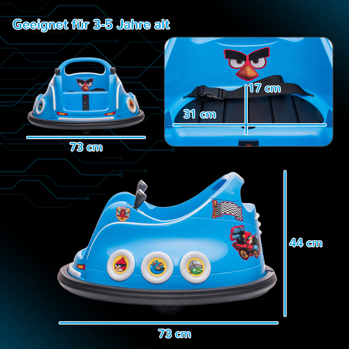 Kinder-Autoscooter, 360¡ã-Drehung, f¨¹r 3-5 Jahre, mit Fernbedienung, Musik, Blau